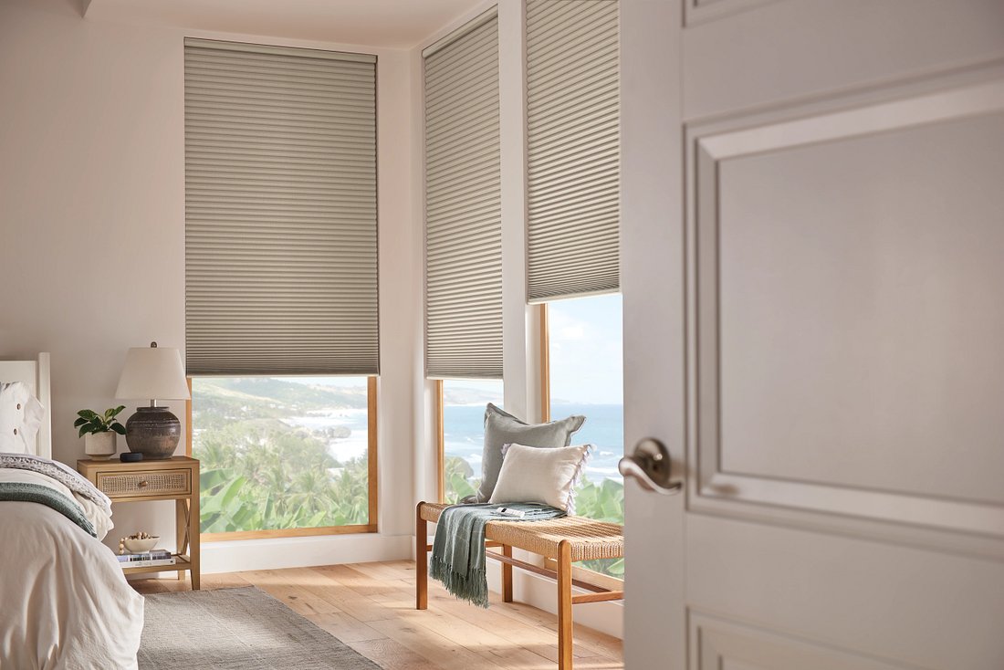 Bedroom blackout shades installed by The Blind Guy